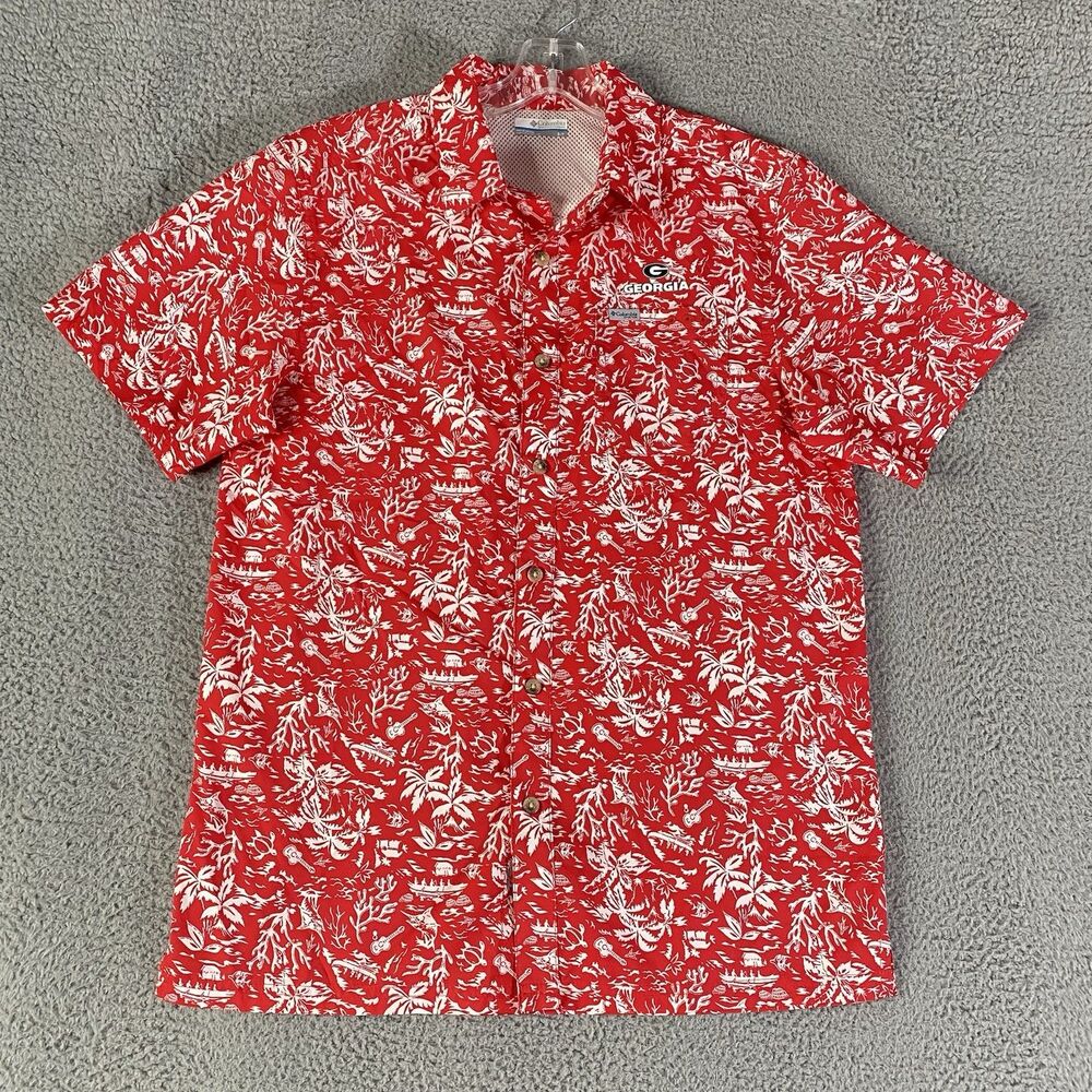 Georgia Bulldogs UGA Columbia PFG Shirt Mens Small Red Short Sleeve Button Dawgs
